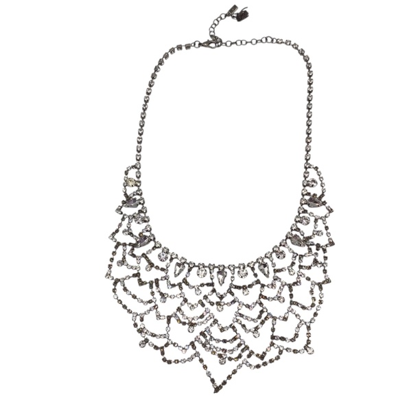 Vintage Rhinestone Bib Necklace, Sparkly Clear Crystal Statement Necklace - Picture 9 of 15